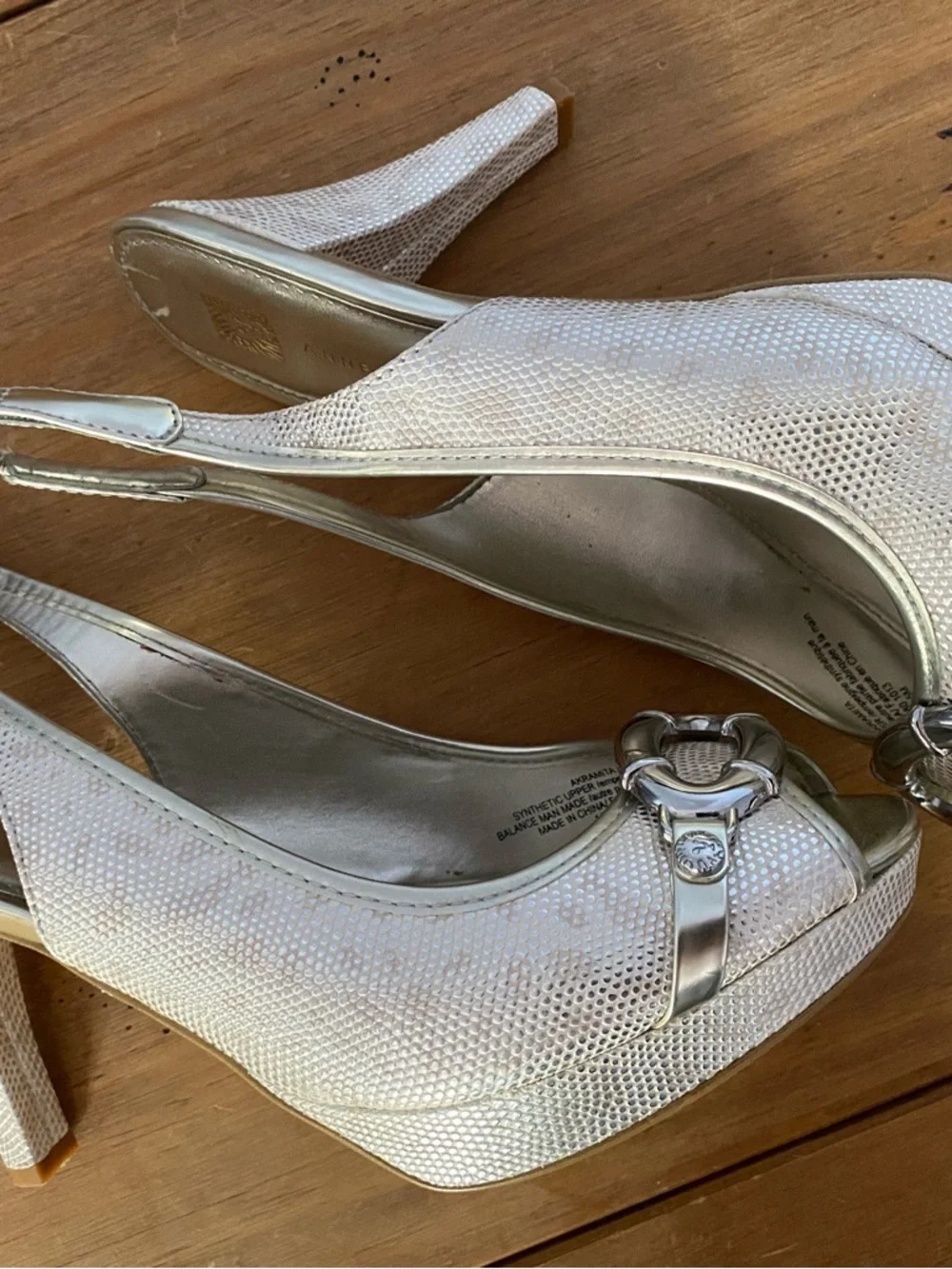 Anne Klein Metallic Silver Slingback Peep-Toe Heels - Picture 2 of 4